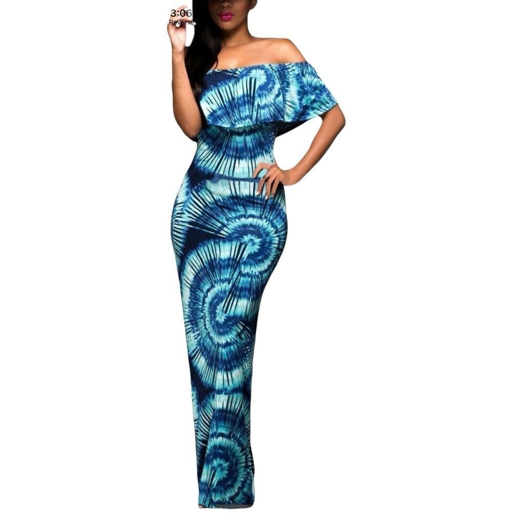 NEW Women's Off-Shoulder Ruffle Floral Dress Blue Size Small‎ Summer Party Vacay